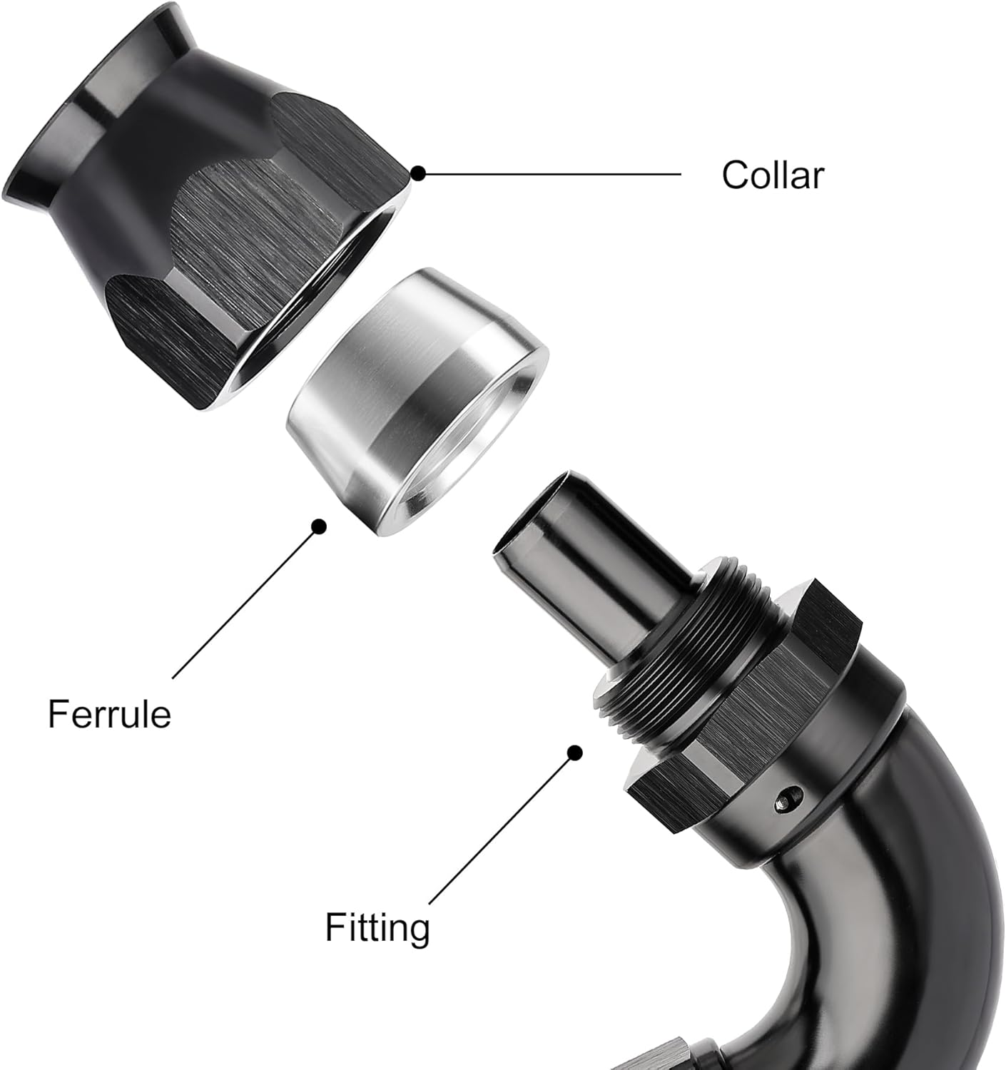 EVIL ENERGY 8AN 120 Degree PTFE One Piece Full Flow End Hose Fitting Aluminum Black