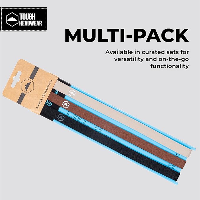 Tough Headwear Thin Elastic Headbands, Sports Headbands for Women & Men - Mens Workout Headband - Running or Soccer Headband - 3-Pack