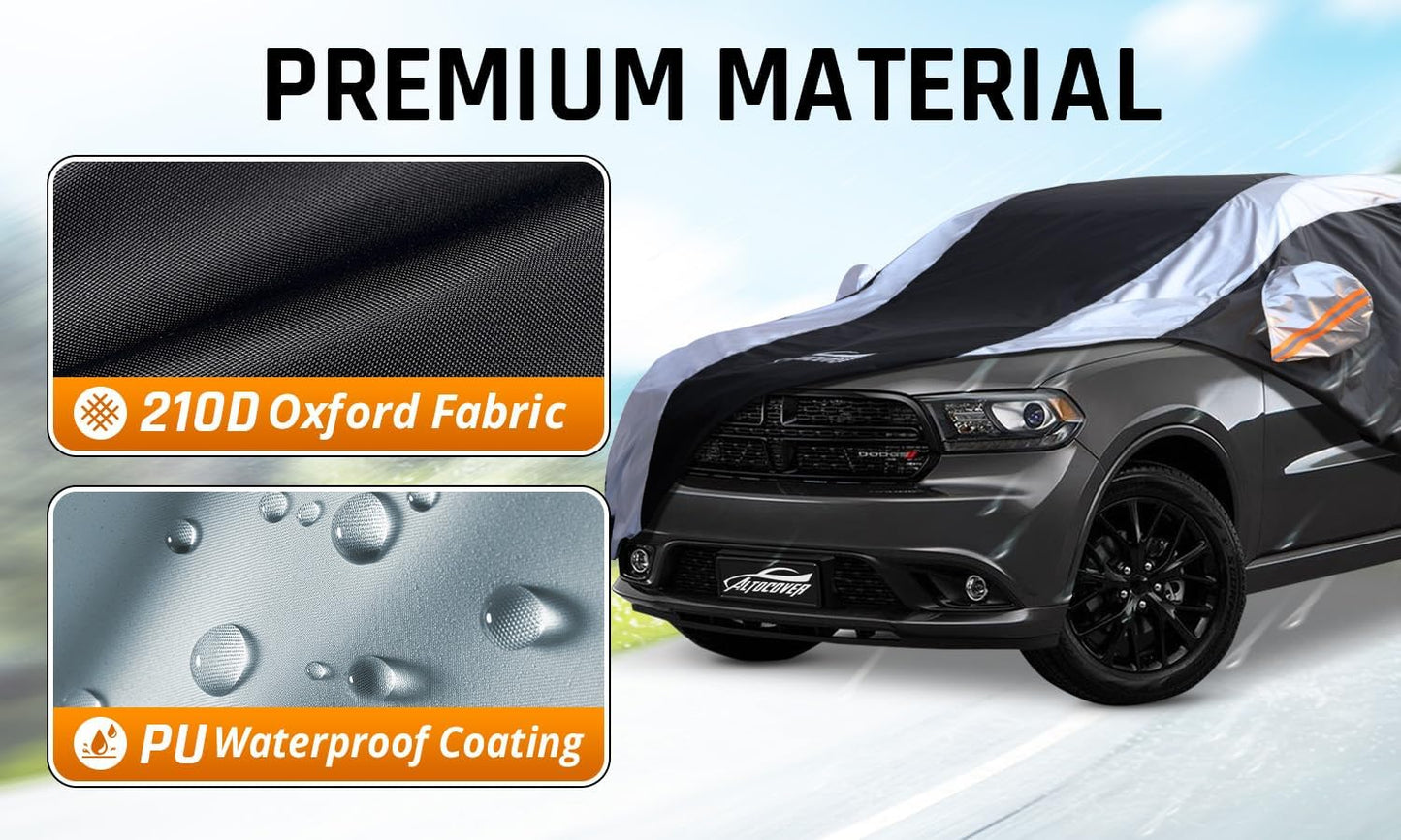 Dodge Durango Car Cover Waterproof All Weather with Silver Strip Design, Custom Fit for Dodge Durango 2005–2025, Durango Accessory with Door Zipper & Windproof Straps
