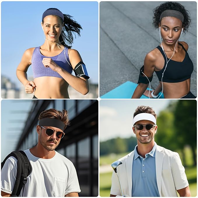 8 Pack Sport Headbands for Women, Elastic Soft Fabric Non-Slip Hair Bands Hair Warp for Daily Workout Yoga Running Sports