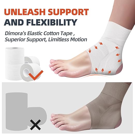 Dimora 4-Pack Elastic Adhesive Bandage Tape - Durable Elastic Tape for Joints Support and First Aid Kit, No Sticky Residue, Strong Bandage Wraps for a Pained and Tender Joint