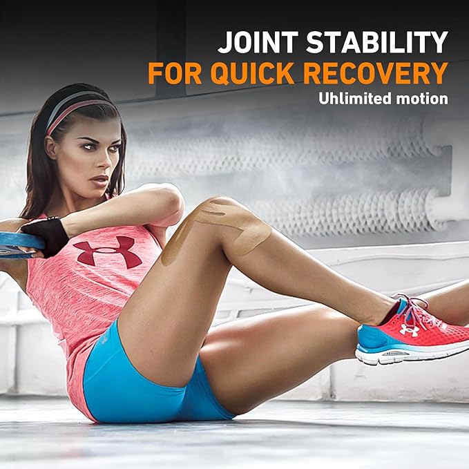 Kinesiology Tape for Knees Pre Cut, 12 PCS Upgrade KTQUICK Knee Tape For Knee Pain Relief Pre Cut, Original Cotton Knee Tape, Flexible & Durable Sports Tape for Support & Comfort During Workouts,Beige