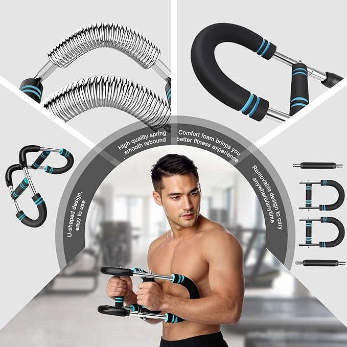 Twister Arm Trainer, 30-110lb Adjustable Twister Arm Chest Exerciser for Men, Detachable Spring Workout Bar, Portable Home Gym Arm Exercise Machine for Strength Training.