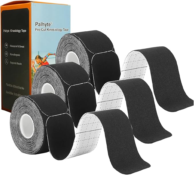 Kinesiology Tape Pro Athletic Sports Breathable Latex Free Tape for Ankle Knees Elastic Running Tennis Swimming Football Sports Activities Tapes(3 Rolls,60 Precut Strips Black)