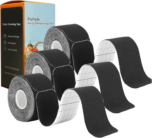 Kinesiology Tape Pro Athletic Sports Breathable Latex Free Tape for Ankle Knees Elastic Running Tennis Swimming Football Sports Activities Tapes(3 Rolls,60 Precut Strips Black)
