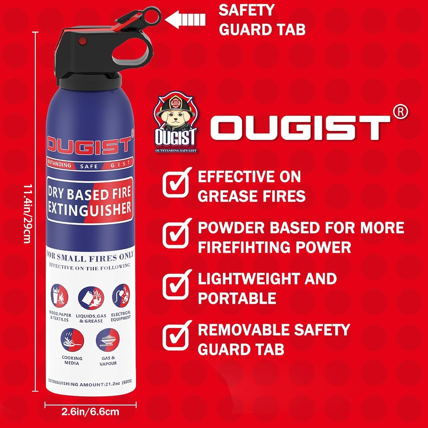 Fire Extinguisher for Home & Vehicle - 600g Fire Extinguisher | Grease & Electrical Fire Extinguisher for Kitchen, Car, Portable (2-Pack)