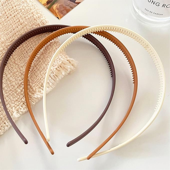 3 Pcs Flex No Pressure Headbands for Women Glasses Wearers - Comfortable Thin Plastic Headbands with Teeth - Matte Finish