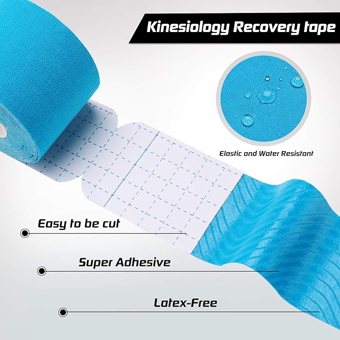 Kinesiology Tape Precut 2 Rolls Pack, Athletic Tape for Muscle Joints Support, 40 Strips for Knee Ankle Shoulder Back, Latex Free and Water Resistant, Blue