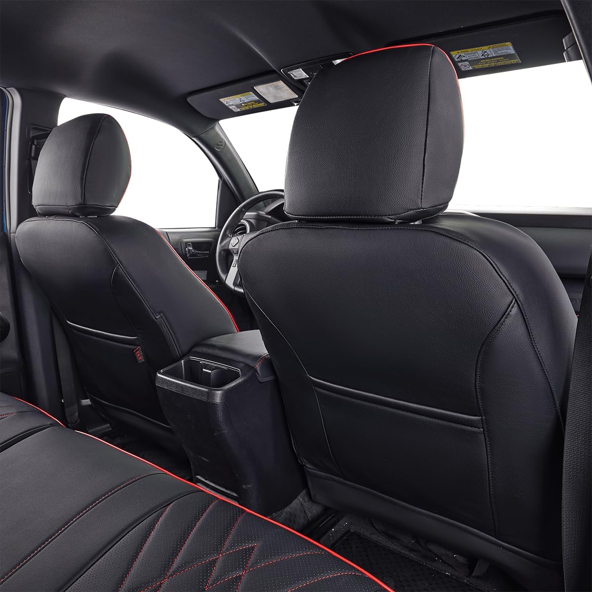 EKR Custom Fit Tacoma Rear Car Seat Covers for Select Toyota Tacoma 2016 2017 2018 2019 2020 2021 2022 2023 Access Cab - Second Row Only,Leather (Black with Red Trim)