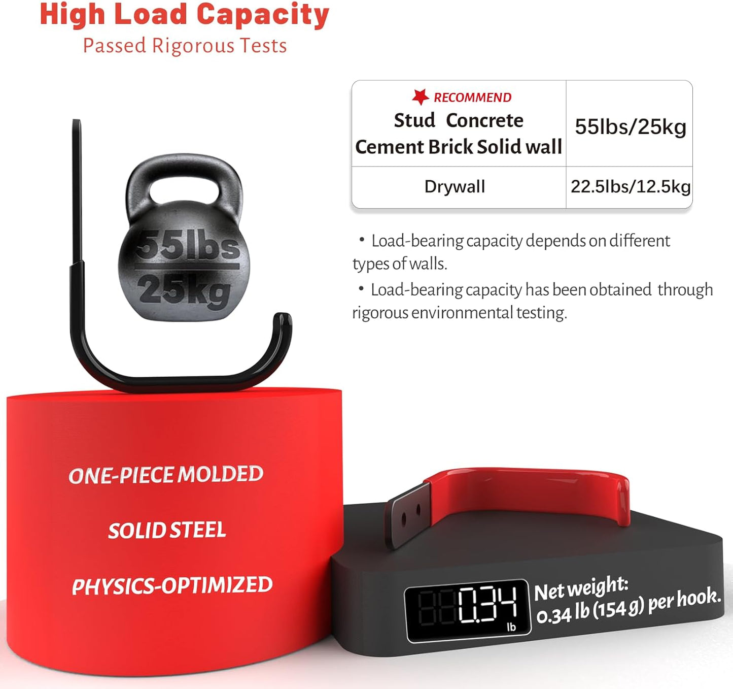 4 Inch Garage Hooks, 6 Pack Heavy Duty Wall Hooks for Hanging, Ladder Hangers for Garage Wall Mount, Steel J Utility Garden Hose Holder Tool Organizers and Storage(55lbs)