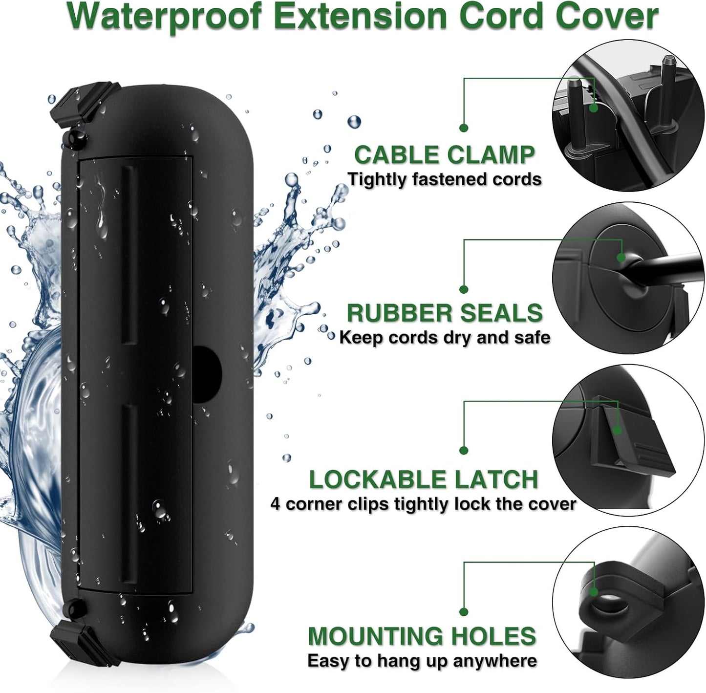 Flemoon [3 Pack] Outdoor Extension Cord Safety Cover with Waterproof Seal, Weatherproof Electrical Connection Box to Protect Outdoor Outlet, Plug, Socket, Christmas Holiday Decoration Light, Black