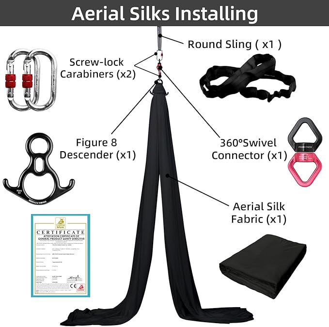 PRIOR FITNESS Aerial Silks Kit Colorful 9/15/20 Yards 40D Nylon Fabric Hammock Set With Hardware & Guide for All Levels Of Aerial Yoga Practice and Acrobatic Flying For Adults Aerial silk