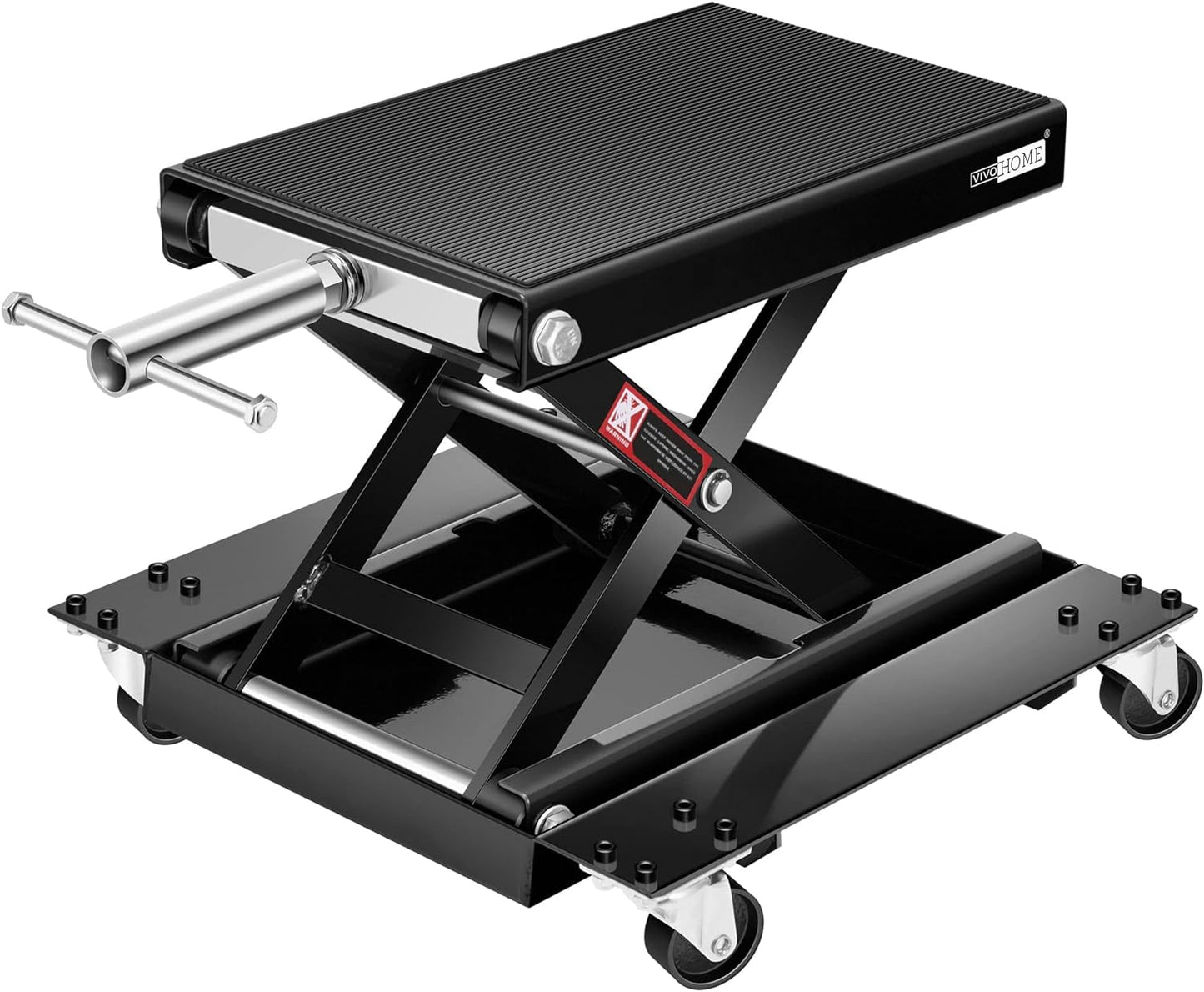 VIVOHOME 1100 Lbs Steel Wide Deck Motorcycle Lift ATV Scissor Lift Jack with Dolly and Hand Crank Bikes Garage Repair Hoist Stand Black