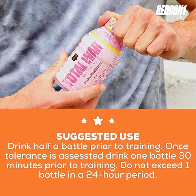 REDCON1 Total War Ready to Drink Pre Workout, Strawberry Mango - Endurance Boosting, Keto Friendly RTD Formula - Amino Acid + Citrulline Malate Pre Workout Drink for Men & Women (12 Servings)