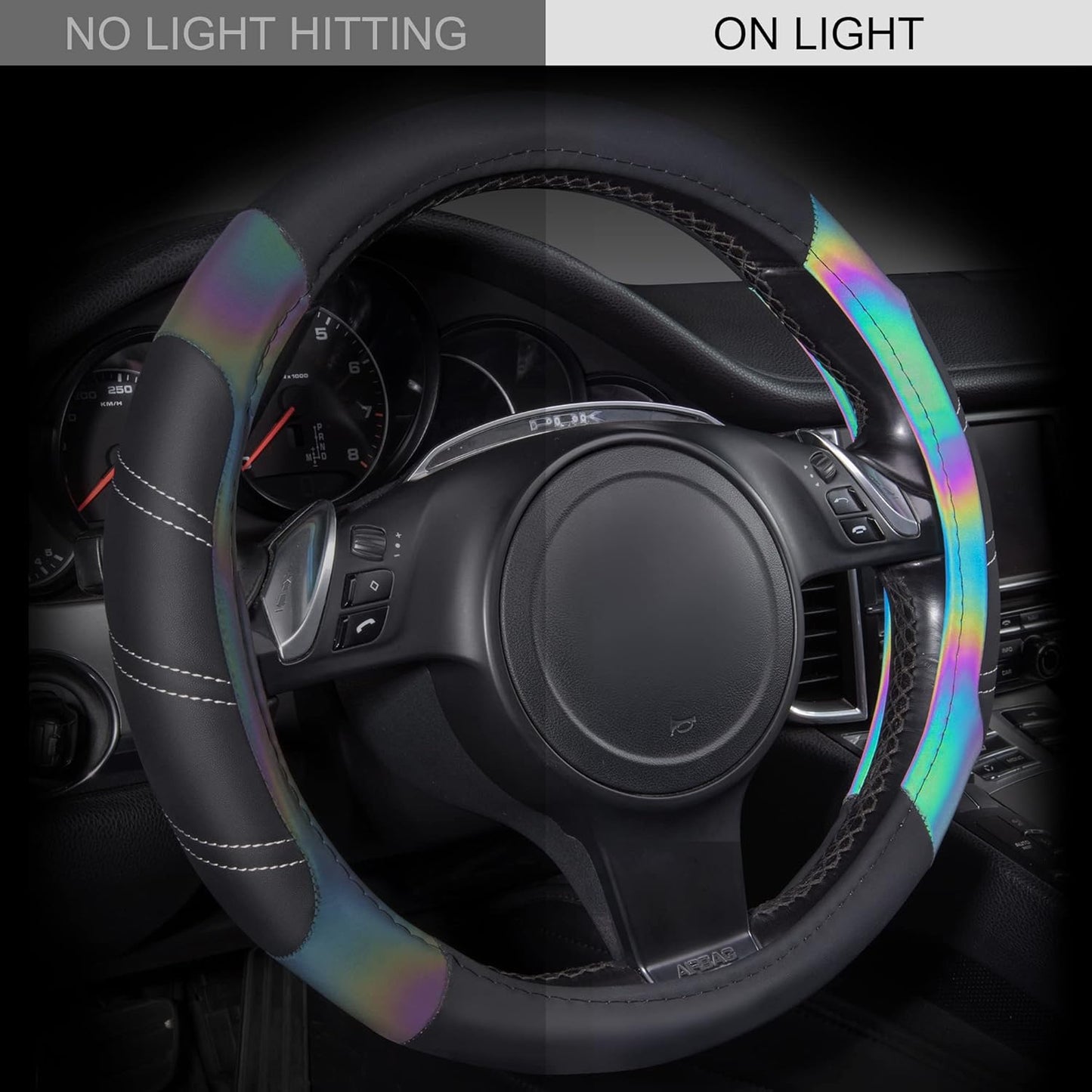 CAR PASS Line Rider Microfiber 15.5-16 Inch Leather Sporty Steering Wheel Cover Universal Fits for 95% Truck,SUV,Pickup, Anti-Slip Safety Comfortable Desgin (Black Reflective)