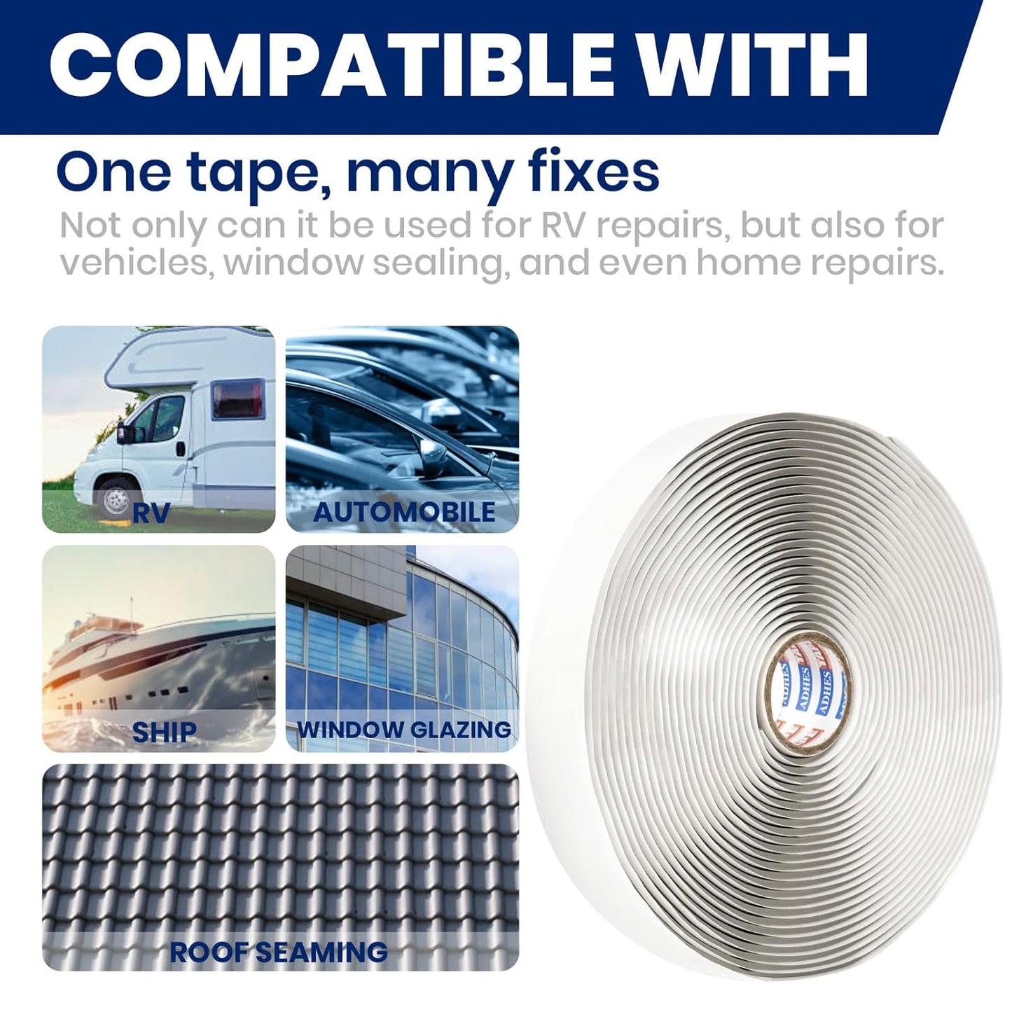 ADHES Premium Butyl Sealant Tape 3/4" x 30 'x 1/8" Gray Butyl Rubber Sealant Tape for RVs, Vehicles, Marine and Home Repair – Ideal for Headlights, Windows, Doors, and Windshields
