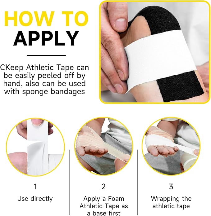 CKeep Athletic Tape,4 Pack White Sports Tape, Very Sturdy No Glue Residue,Wrist Ankle Tape for Muscle,Climbing,Boxing,Athletes,Baseball Bats,Strains,Sprains,Injuries（1.5 Inches）