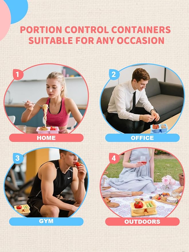 portion control containers, 3 pcs Double Set reusable food Containers. Silicone Weight loss meal box Meal Prep & On-the-Go [work, gym]