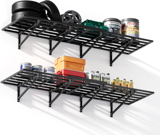 2-Pack 2x6 Ft Garage Wall Shelving Garage Shelving Wall Mounted Garage Wall Shelf 2000lbs Weight Capacityheavy Duty Wall Shelves Black