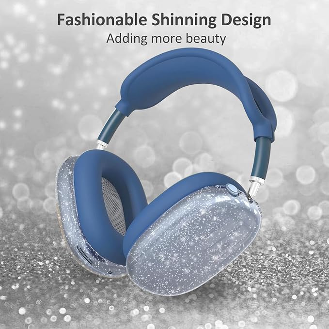 for AirPods Max Clear Blue Glitter Case, 3 in 1 Soft TPU Ear Cups and Pad Cover, Headband Cover for AirPod Max Accessories - Shinning