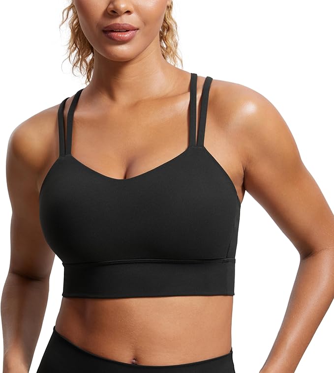 CRZ YOGA Softness Mold Womens Butterluxe Strappy Longline Sports Bra - Double Spaghetti Strap Workout Yoga Crop Top Athletic