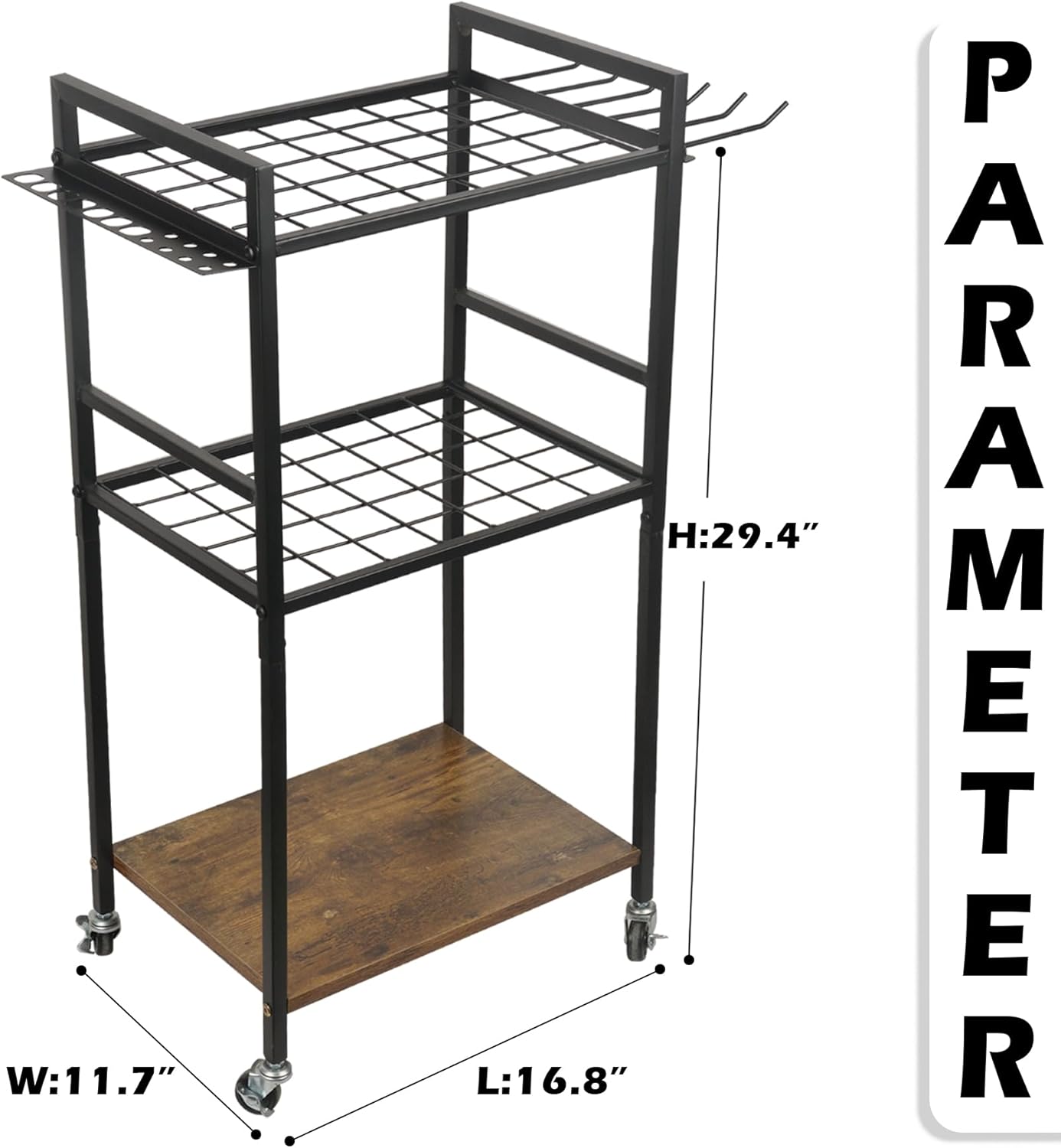 MUTUACTOR Heavy Duty Garage Tools Organizer Cart,3-Tier Rolling Utility Tool Chest with Electric Impacts Rack,Large Load-Bearing Shelf Storage Metal Rack Tool Cart with Wheel for Organizer and Storage