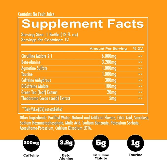 REDCON1 Total War Ready to Drink Pre Workout - Endurance Boosting, Keto Friendly RTD Formula - Amino Acid + Citrulline Malate Pre Workout Drink for Men & Women (Orange Crush, 12 Servings)