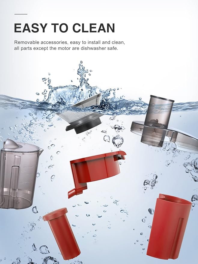 Qcen Juicer Machine, 500W Centrifugal Juicer Extractor with Wide Mouth 3” Feed Chute for Fruit Vegetable, Easy to Clean, Stainless Steel, BPA-free (Black) (Red)