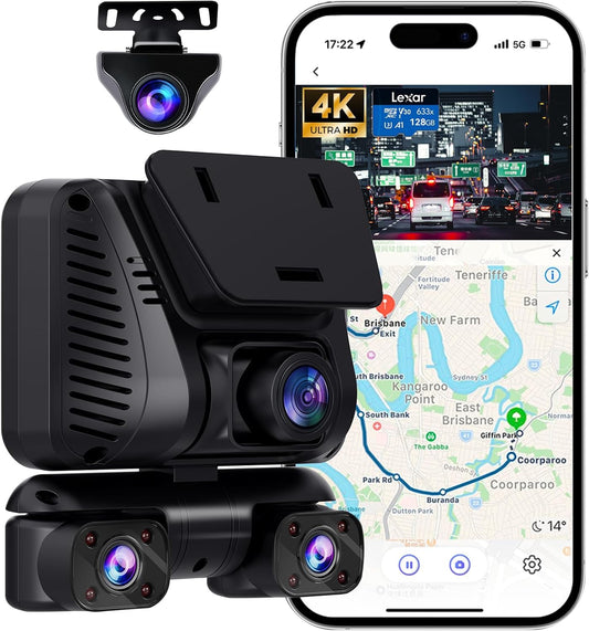 4K Dash Cam 360° View,4 Channel Front and Rear Dash Camera for Cars,Built-in 5GHz Wi-Fi GPS, Voice Control, Free 128G Card,Night Vision,24H Parking Mode,G-Sensor