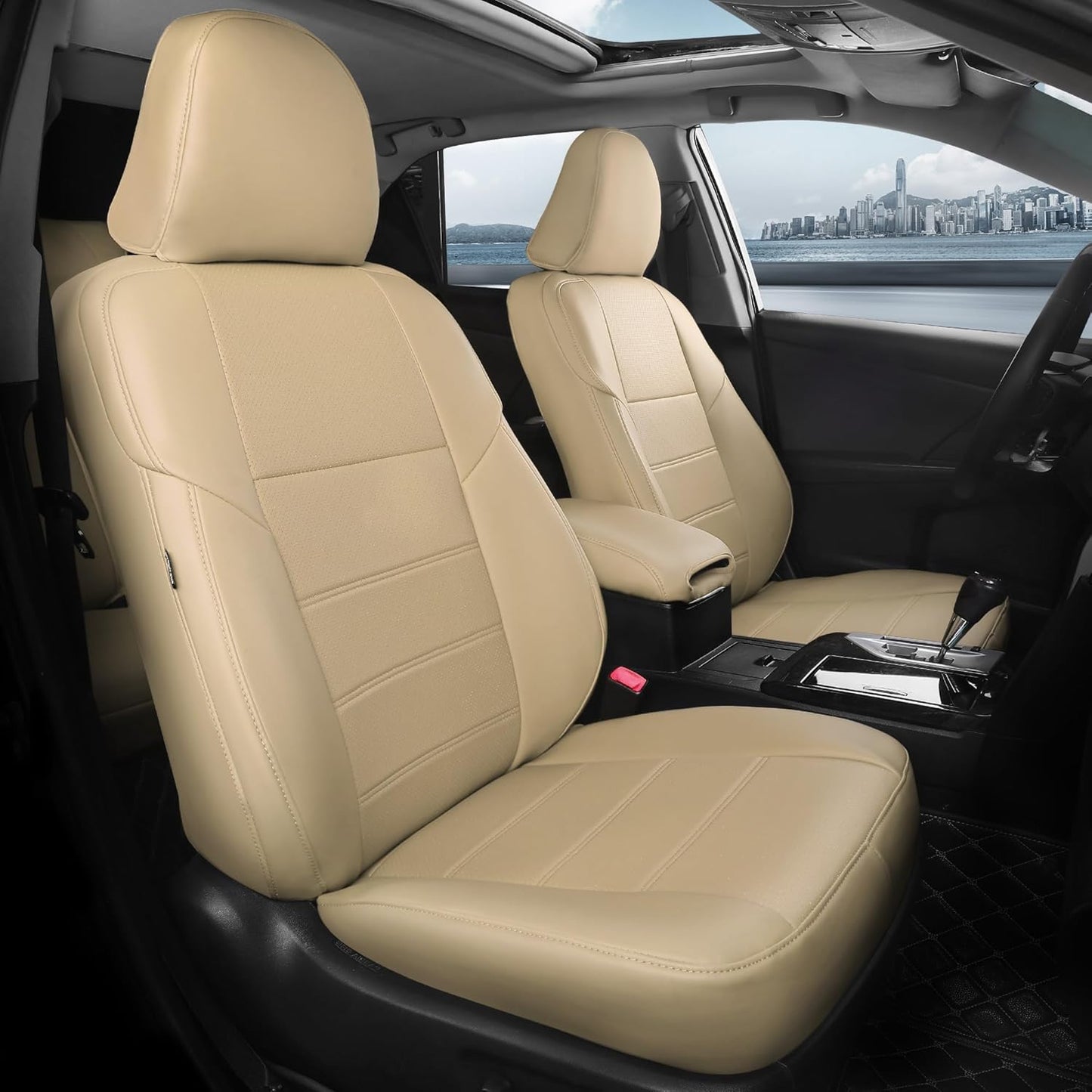 for Toyota Camry Seat Covers SE XSE SE Sport 2012 2013 2014 2015 2016 2017 - Custom Fit Car Seat Covers Full Set, Waterproof Breathable Leather Seat Covers for Cars, Beige Not for Hybrid