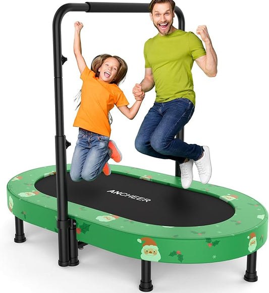 ANCHEER 56" Double Mini Trampoline for Kids, Mini Rebounder with 5-Level Adjustable Handle, Parent-Child Trampoline for Kids, Max Load 220lbs, Fun for Indoor/Outdoor