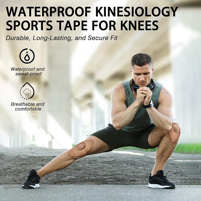Kinesiology Tape for Knees, 10 Pcs Precut Kinesiology Tape for Knee Pain Relief & Support, Waterproof & Elastic Athletic Tape for Knee Stability, Breathable & Comfortable Knee Tape, Patent Pending