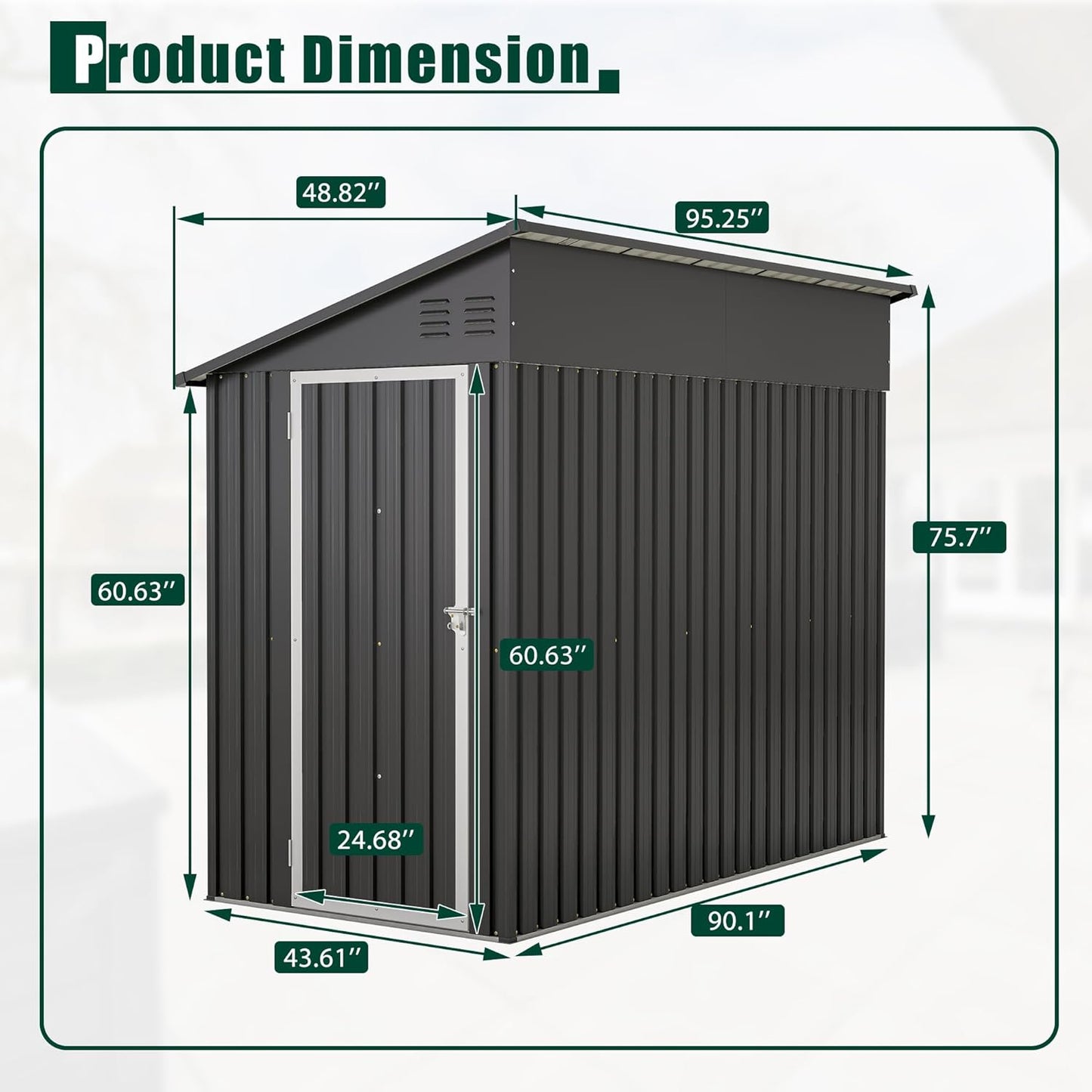 4x8 FT Outdoor Storage Shed,Lean to Metal Shed W/Floor Included,Garden Storage Shed W/Lockable Door,All Weather Waterproof Tool House W/ 2 Air Vents,for Backyard,Patio,Lawn,Garden,Black