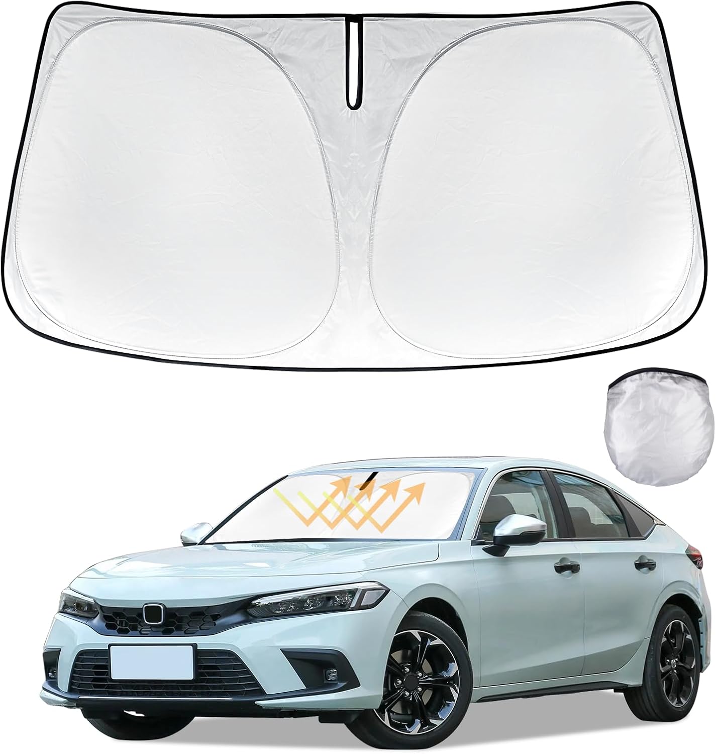 for Civic 2026 2025 2024 2023 2022 Windshield Sun Shade Custom Fit Honda Civic Sedan, LX, EX, EX-L, Touring Sun Visor Front Window Sunshade 4-Layer 240T Upgrade Foldable Cover Car Interior Accessories