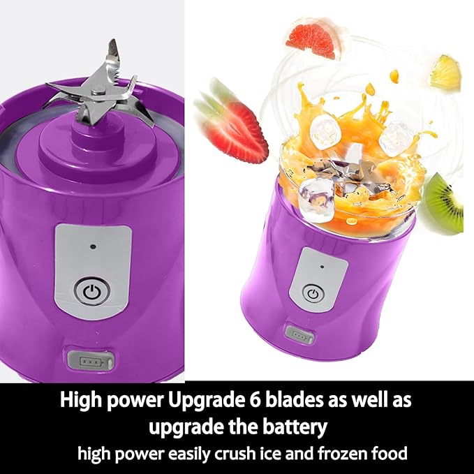 Portable Personal Blender,13OZ Cordless Juicer Cup,Serrated 6 Blade,with Filter,USB Rechargeable and Self Cleaning,Ideal for Smoothies,Ice Blending,Juicing,Mini Blender for Travel Sports Outgoing