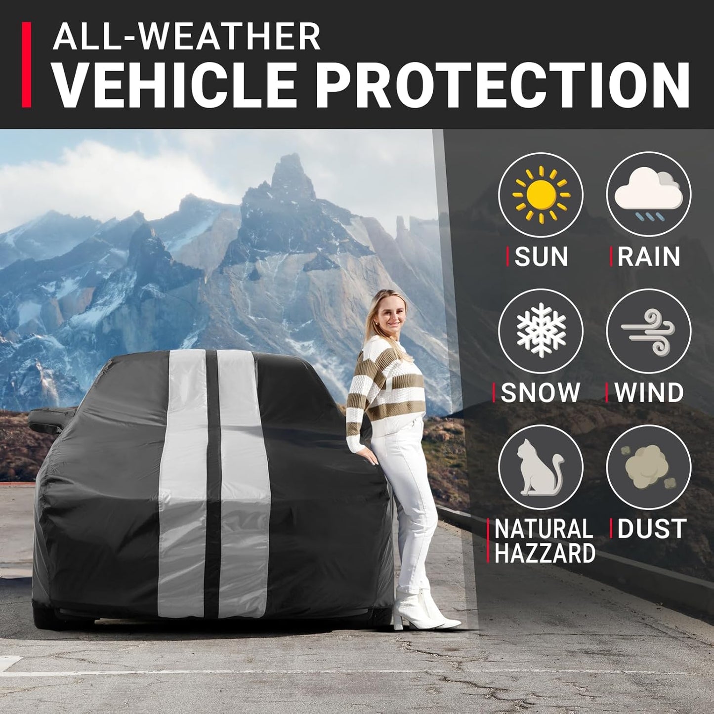 iCarCover Custom Car Cover for Chevy Impala (2000-2020) Waterproof All Weather Rain Snow UV Sun Protector Full Exterior Indoor Outdoor Car Cover (Stripe - Black/Gray)