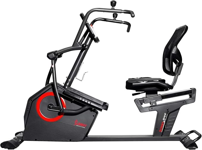 Sunny Health & Fitness Elite Recumbent Cross Trainer & Elliptical Machine with Arm Exercisers for Home Arm/Leg Training, Easy Adjust Seat & Mesh Backrest, Free SunnyFit App Bluetooth Connectivity