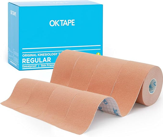 OK TAPE Regular Kinesiology Tape (4 Pack), Original Cotton Athletic Tape for Support Muscle Joint Knee, Sports Waterproof Tape Uncut Strips Latex Free, Hypoallergenic, 2in×16.4ft - Beige