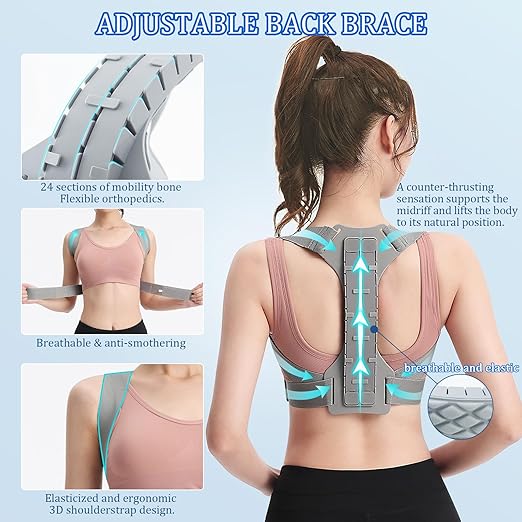 Posture Corrector for Women and Men, Adjustable Back Straightener, Upper Back Support Brace, Hunchback Posture Corrector - Relieves Neck, Shoulder, Back Pain