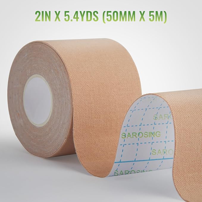 Elastic Kinesiology Tape for Knees, Shoulders, Back & More – Waterproof Sports Tape for Joint Support & Muscle Recovery, Breathable Kinesio Tape for Athletes | 2" x 16 ft (Skin color-3rolls)