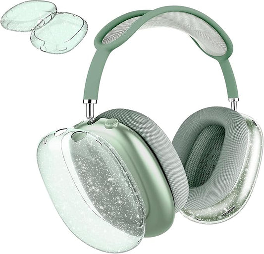 for AirPods Max Case Clear Pink Glitter,Clear Case for Airpods Max Case Cover,Shockproof Anti-Scratch Soft TPU Protective Case No-Yellowing Accessories for AirPod Max Headphone-Green Glitter