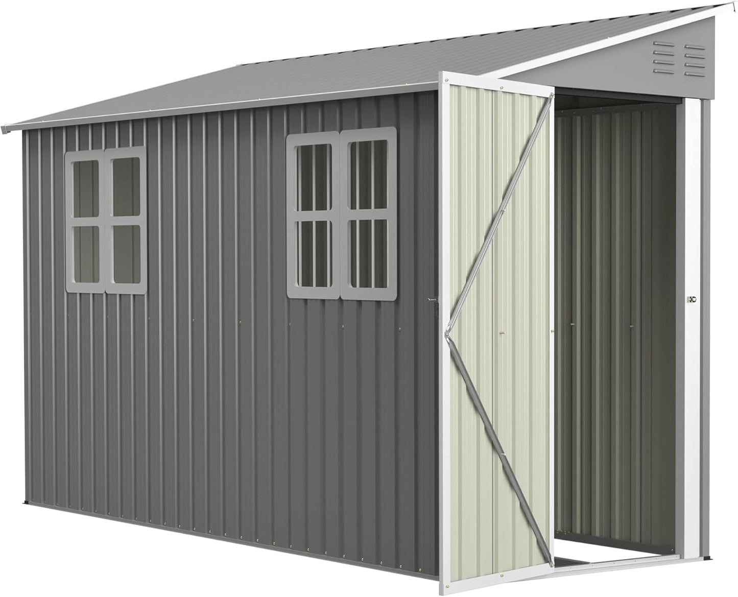 4x10 Ft Outdoor Metal Shed, Heavy-Duty Storage Shed with Floor Kit for Tools and Bikes, Lean to Shed with Left/Right Door and 2 Windows