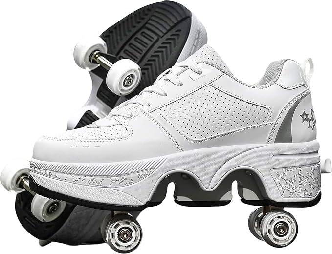 Double-Row Deform Wheel Automatic Walking Shoes Invisible Deformation Roller Skate 2 in 1 Removable Pulley Skates Skating Parkour
