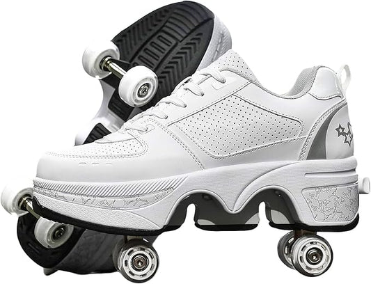 Double-Row Deform Wheel Automatic Walking Shoes Invisible Deformation Roller Skate 2 in 1 Removable Pulley Skates Skating Parkour