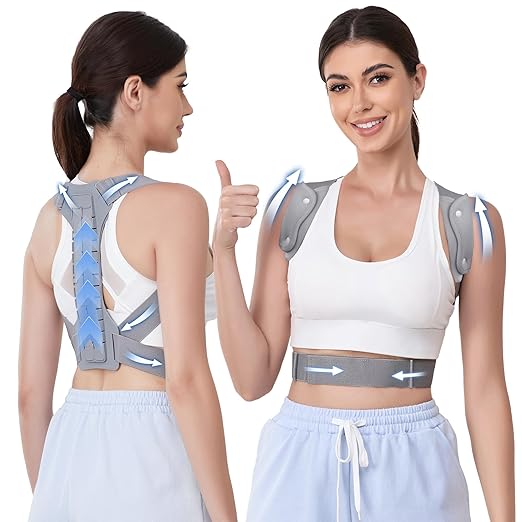 FORTEMOTUS Posture Corrector for Women Men - Back Straightener with Armpit Pad, Adjustable Posture Corrector Women Men, Upper & Lower Back Pain Relief, Targets Scoliosis, Hunchback, Hump, Thoracic, Spine,XL Size,Grey