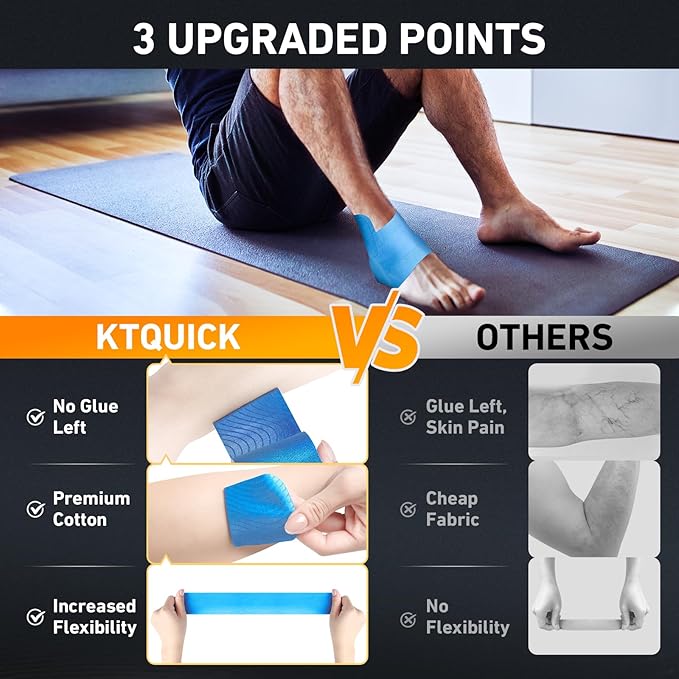 Kinesiology Tape for Ankle, KTQUICK 12 Count Ankle Tape Precut, Original Cotton Waterproof & Breathable, Enhance Elastic Kinesiology Athletic Tape for Ankle Support and Muscle to More Sports