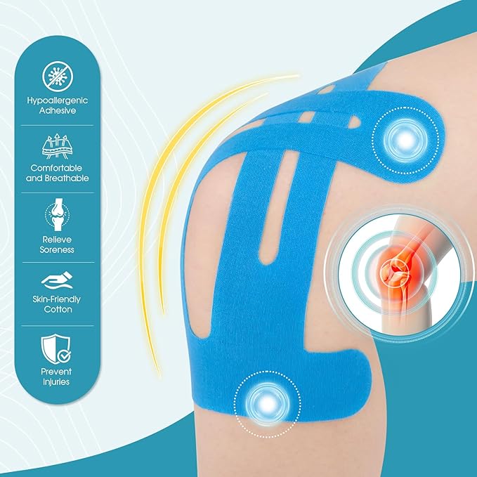 Kinesiology Tape for Knee 12 Pack, Precut Knee Tape for Muscle & Joints, Athletic Sports Tape for Knee Support, Latex Free and Water Resistant, 6 Mix Colors
