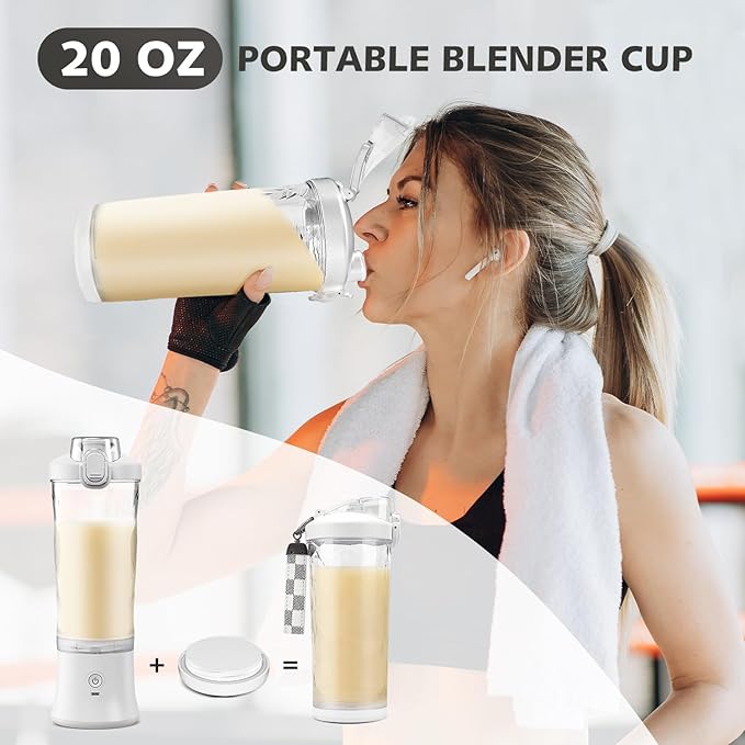Portable Blender for Shakes and Smoothies- Personal Juicer 20 OZ Electric Protein Shaker Bottle with Insulated Sleeve, USB-C Rechargeable,Travel Lid-Small Blender Cup for Kitchen, Office, Gym,Travel
