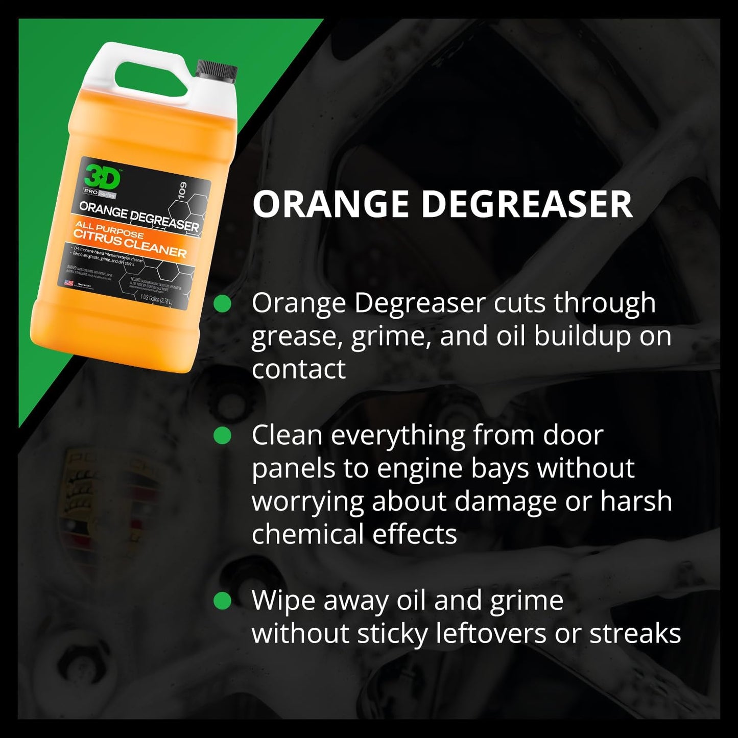 3D Orange Degreaser – Citrus-Based Car Cleaner for Oil, Grease, Grime & Adhesives – Water-Based, Non-Corrosive, Eco-Friendly, Interior & Exterior Use - 16 Fl oz
