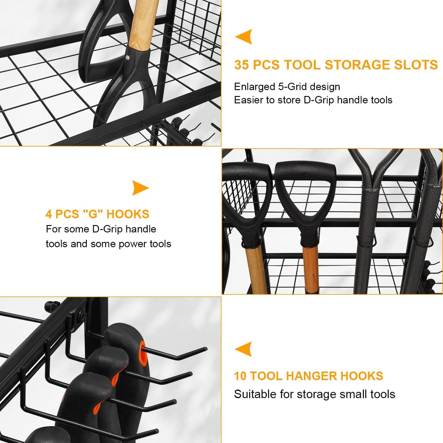 FZK Garden Tool Organizer,Heavy Duty Steel Yard Tool Organizer for Garage,Up to 49 Long-Handled Tools, Garden Tool Storage with Wheels,Garden Tool Organizer for Garage,Black